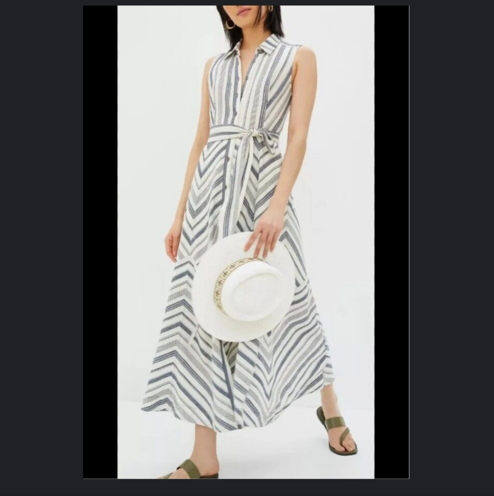 Maeve Coastel Maxi Long Button Down Sleeveless Collard Dress Womens Size Small - Picture 2 of 12